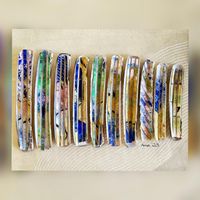 Acryl auf Aquarellpapier - Collage mit Schwertmuscheln 2023