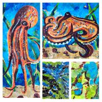 octopus, 2021, acryl auf leinwand, 75x110 und 110x75 cm - spateltechnik