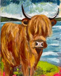 Schottland - Highland Cow, 2022, Acryl auf Malplatte, 24x30 cm.