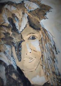 selbstbildnis, 2014, gouache und kohle auf papier, 80x60 cm